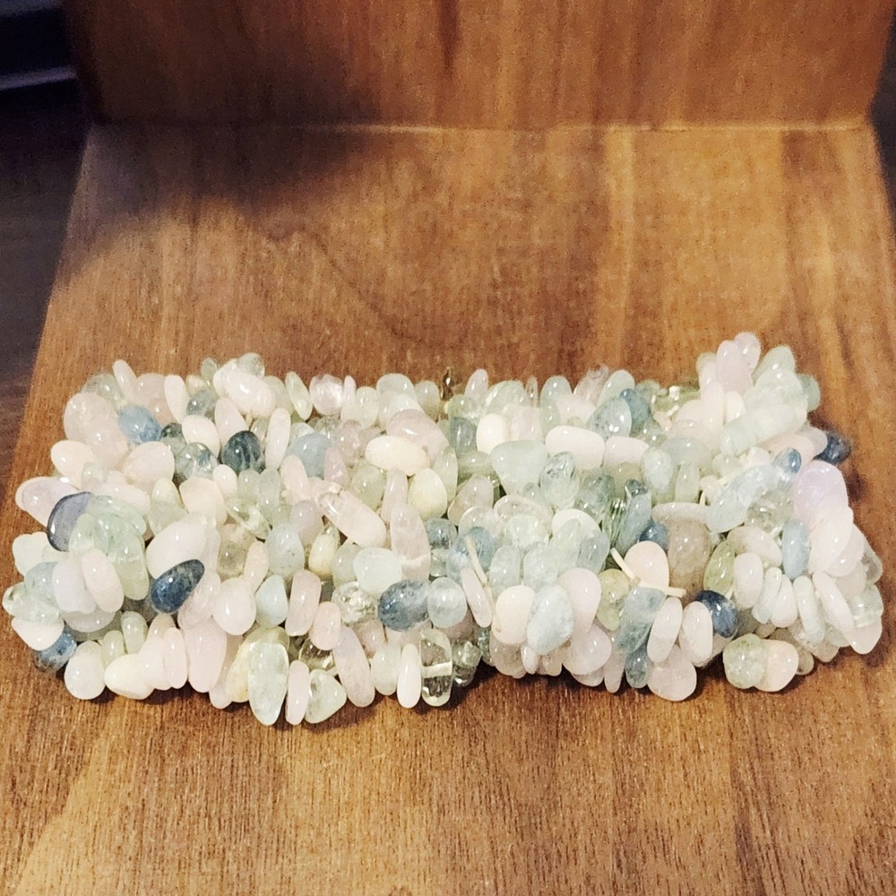 Pastel Natural Stone Chip Chunky Stretch Bracelet Green Pink Blue Boho Statement